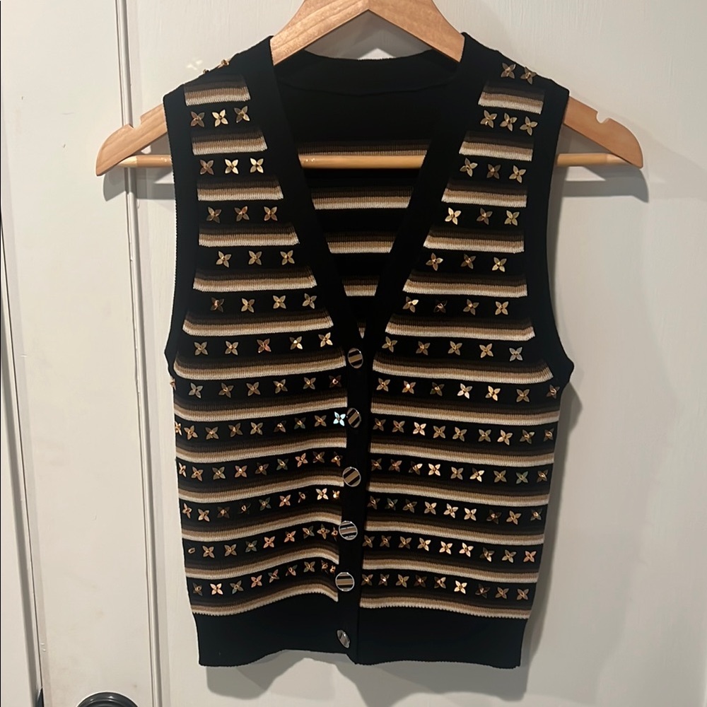 Louis Vuitton Black and Gold Striped Blouse